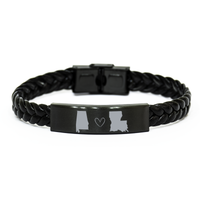 Load image into Gallery viewer, Alabama and Louisiana Bracelet Long Distance Gift Men Women Him Her Relationships Black Leather Bracelet – front view
