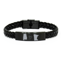 Load image into Gallery viewer, Alabama and Minnesota Bracelet Long Distance Gift Men Women Him Her Relationships Black Leather Bracelet – front view
