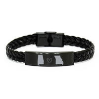 Load image into Gallery viewer, Alabama and Missouri Bracelet Long Distance Gift Men Women Him Her Relationships Black Leather Bracelet – front view
