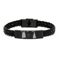 Load image into Gallery viewer, Alabama and New Hampshire Bracelet Long Distance Gift Men Women Him Her Relationships Black Leather Bracelet – front view
