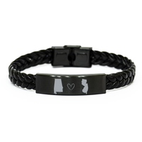 Load image into Gallery viewer, Alabama and New Jersey Bracelet Long Distance Gift Men Women Him Her Relationships Black Leather Bracelet – front view
