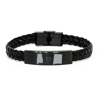Load image into Gallery viewer, Alabama and New Mexico Bracelet Long Distance Gift Men Women Him Her Relationships Black Leather Bracelet – front view
