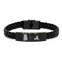 Load image into Gallery viewer, Alabama and New York Bracelet Long Distance Gift Men Women Him Her Relationships Black Leather Bracelet – front view
