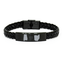 Load image into Gallery viewer, Alabama and Ohio Bracelet Long Distance Gift Men Women Him Her Relationships Black Leather Bracelet – front view
