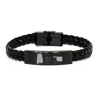 Load image into Gallery viewer, Alabama and Oklahoma Bracelet Long Distance Gift Men Women Him Her Relationships Black Leather Bracelet – front view
