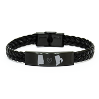 Load image into Gallery viewer, Alabama and Rhode Island Bracelet Long Distance Gift Men Women Him Her Relationships Black Leather Bracelet – front view
