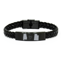 Load image into Gallery viewer, Alabama and Utah Bracelet Long Distance Gift Men Women Him Her Relationships Black Leather Bracelet – front view
