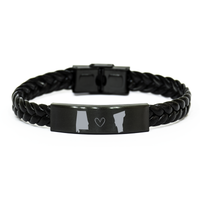 Load image into Gallery viewer, Alabama and Vermont Bracelet Long Distance Gift Men Women Him Her Relationships Black Leather Bracelet – front view
