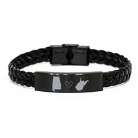Load image into Gallery viewer, Alabama and West Virginia Bracelet Long Distance Gift Men Women Him Her Relationships Black Leather Bracelet – front view
