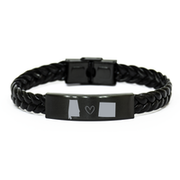 Load image into Gallery viewer, Alabama and Wyoming Bracelet Long Distance Gift Men Women Him Her Relationships Black Leather Bracelet – front view
