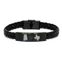 Load image into Gallery viewer, Alabama to Texas Bracelet Long Distance Gift Men Women Him Her Relationships Black Leather Bracelet – front view
