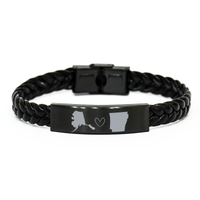 Load image into Gallery viewer, Alaska and Arkansas Bracelet Long Distance Gift Men Women Him Her Relationships Black Leather Bracelet – front view
