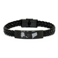Load image into Gallery viewer, Alaska and Connecticut Bracelet Long Distance Gift Men Women Him Her Relationships Black Leather Bracelet – front view
