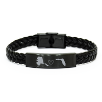 Load image into Gallery viewer, Alaska and Florida Bracelet Long Distance Gift Men Women Him Her Relationships Black Leather Bracelet – front view
