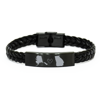 Load image into Gallery viewer, Alaska and Georgia Bracelet Long Distance Gift Men Women Him Her Relationships Black Leather Bracelet – front view
