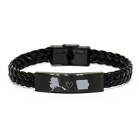 Load image into Gallery viewer, Alaska and Iowa Bracelet Long Distance Gift Men Women Him Her Relationships Black Leather Bracelet – front view
