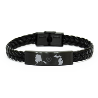 Load image into Gallery viewer, Alaska and Michigan Bracelet Long Distance Gift Men Women Him Her Relationships Black Leather Bracelet – front view
