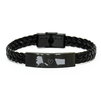 Load image into Gallery viewer, Alaska and Montana Bracelet Long Distance Gift Men Women Him Her Relationships Black Leather Bracelet – front view
