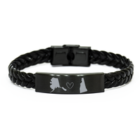 Load image into Gallery viewer, Alaska and New Hampshire Bracelet Long Distance Gift Men Women Him Her Relationships Black Leather Bracelet – front view
