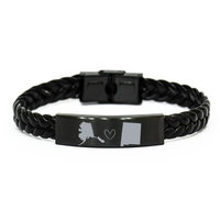 Load image into Gallery viewer, Alaska and New Mexico Bracelet Long Distance Gift Men Women Him Her Relationships Black Leather Bracelet – front view
