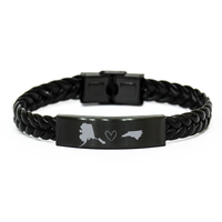 Load image into Gallery viewer, Alaska and North Carolina Bracelet Long Distance Gift Men Women Him Her Relationships Black Leather Bracelet – front view
