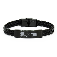 Load image into Gallery viewer, Alaska and Oklahoma Bracelet Long Distance Gift Men Women Him Her Relationships Black Leather Bracelet – front view
