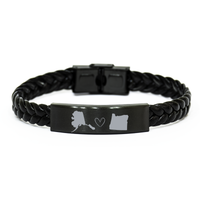 Load image into Gallery viewer, Alaska and Oregon Bracelet Long Distance Gift Men Women Him Her Relationships Black Leather Bracelet – front view
