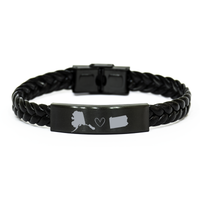 Load image into Gallery viewer, Alaska and Pennsylvania Bracelet Long Distance Gift Men Women Him Her Relationships Black Leather Bracelet – front view
