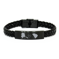 Load image into Gallery viewer, Alaska and South Carolina Bracelet Long Distance Gift Men Women Him Her Relationships Black Leather Bracelet – front view
