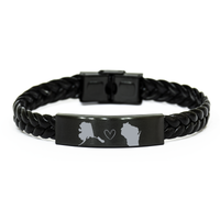 Load image into Gallery viewer, Alaska and Wisconsin Bracelet Long Distance Gift Men Women Him Her Relationships Black Leather Bracelet – front view
