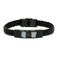 Load image into Gallery viewer, Arizona and Arkansas Bracelet Long Distance Gift Men Women Him Her Relationships Black Leather Bracelet – front view
