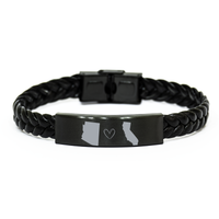 Load image into Gallery viewer, Arizona and California Bracelet Long Distance Gift Men Women Him Her Relationships Black Leather Bracelet – front view
