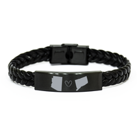 Load image into Gallery viewer, Arizona and Connecticut Bracelet Long Distance Gift Men Women Him Her Relationships Black Leather Bracelet – front view
