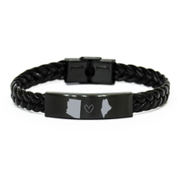 Load image into Gallery viewer, Arizona and Maine Bracelet Long Distance Gift Men Women Him Her Relationships Black Leather Bracelet – front view
