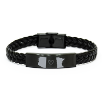 Load image into Gallery viewer, Arizona and Minnesota Bracelet Long Distance Gift Men Women Him Her Relationships Black Leather Bracelet – front view
