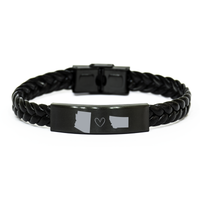 Load image into Gallery viewer, Arizona and Montana Bracelet Long Distance Gift Men Women Him Her Relationships Black Leather Bracelet – front view
