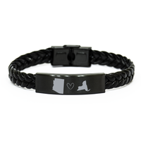 Load image into Gallery viewer, Arizona and New York Bracelet Long Distance Gift Men Women Him Her Relationships Black Leather Bracelet – front view
