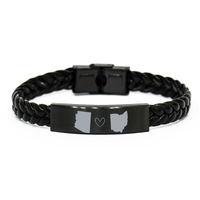 Load image into Gallery viewer, Arizona and Ohio Bracelet Long Distance Gift Men Women Him Her Relationships Black Leather Bracelet – front view
