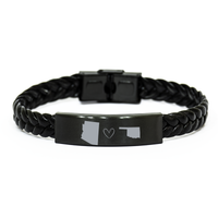 Load image into Gallery viewer, Arizona and Oklahoma Bracelet Long Distance Gift Men Women Him Her Relationships Black Leather Bracelet – front view
