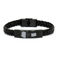 Load image into Gallery viewer, Arizona and Pennsylvania Bracelet Long Distance Gift Men Women Him Her Relationships Black Leather Bracelet – front view
