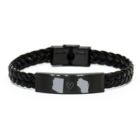 Load image into Gallery viewer, Arizona and Wisconsin Bracelet Long Distance Gift Men Women Him Her Relationships Black Leather Bracelet – front view
