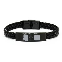 Load image into Gallery viewer, Arizona and Wyoming Bracelet Long Distance Gift Men Women Him Her Relationships Black Leather Bracelet – front view
