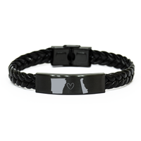 Load image into Gallery viewer, Arkansas and Delaware Bracelet Long Distance Gift Men Women Him Her Relationships Black Leather Bracelet – front view
