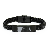 Load image into Gallery viewer, Arkansas and Florida Bracelet Long Distance Gift Men Women Him Her Relationships Black Leather Bracelet – front view
