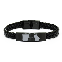 Load image into Gallery viewer, Arkansas and Georgia Bracelet Long Distance Gift Men Women Him Her Relationships Black Leather Bracelet – front view
