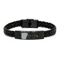 Load image into Gallery viewer, Arkansas and Hawaii Bracelet Long Distance Gift Men Women Him Her Relationships Black Leather Bracelet – front view
