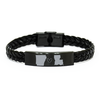 Load image into Gallery viewer, Arkansas and Louisiana Bracelet Long Distance Gift Men Women Him Her Relationships Black Leather Bracelet – front view
