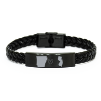 Load image into Gallery viewer, Arkansas and New Jersey Bracelet Long Distance Gift Men Women Him Her Relationships Black Leather Bracelet – front view
