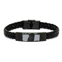 Load image into Gallery viewer, Arkansas and New Mexico Bracelet Long Distance Gift Men Women Him Her Relationships Black Leather Bracelet – front view
