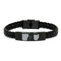 Load image into Gallery viewer, Arkansas and Ohio Bracelet Long Distance Gift Men Women Him Her Relationships Black Leather Bracelet – front view
